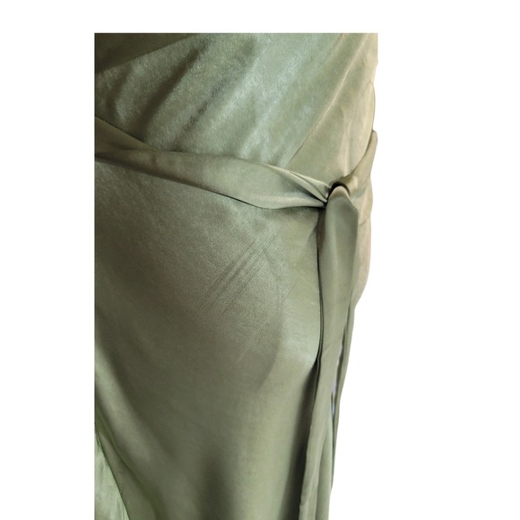BILLY J Olive Green Satin Cowl Neck High Slit Maxi Dress Size 8 - Picture 6 of 10